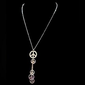 Rengineered silver-toned peace sign pendant necklace multiple dangling peace 20